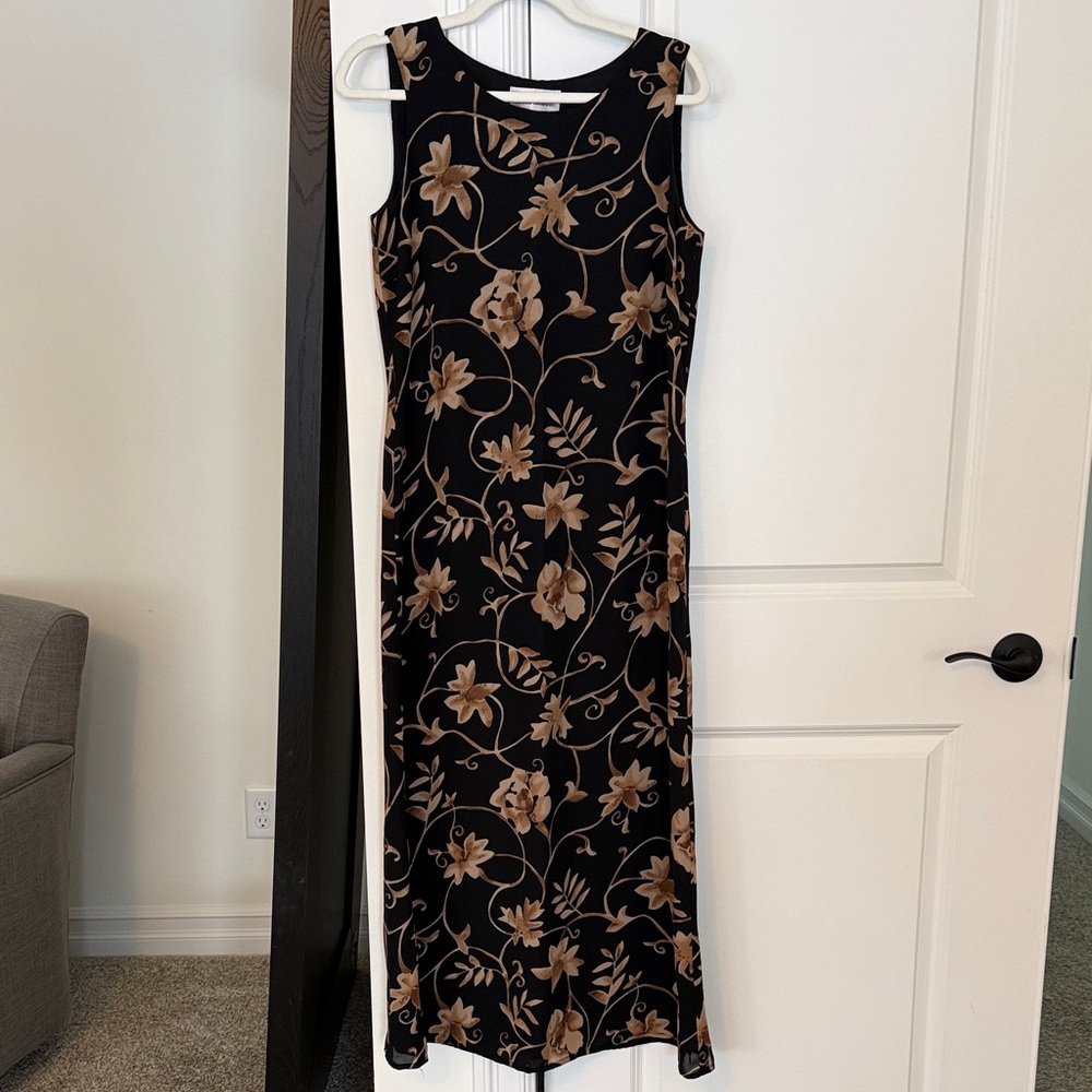 Maggy London Black and Brown Floral Maxi Dress